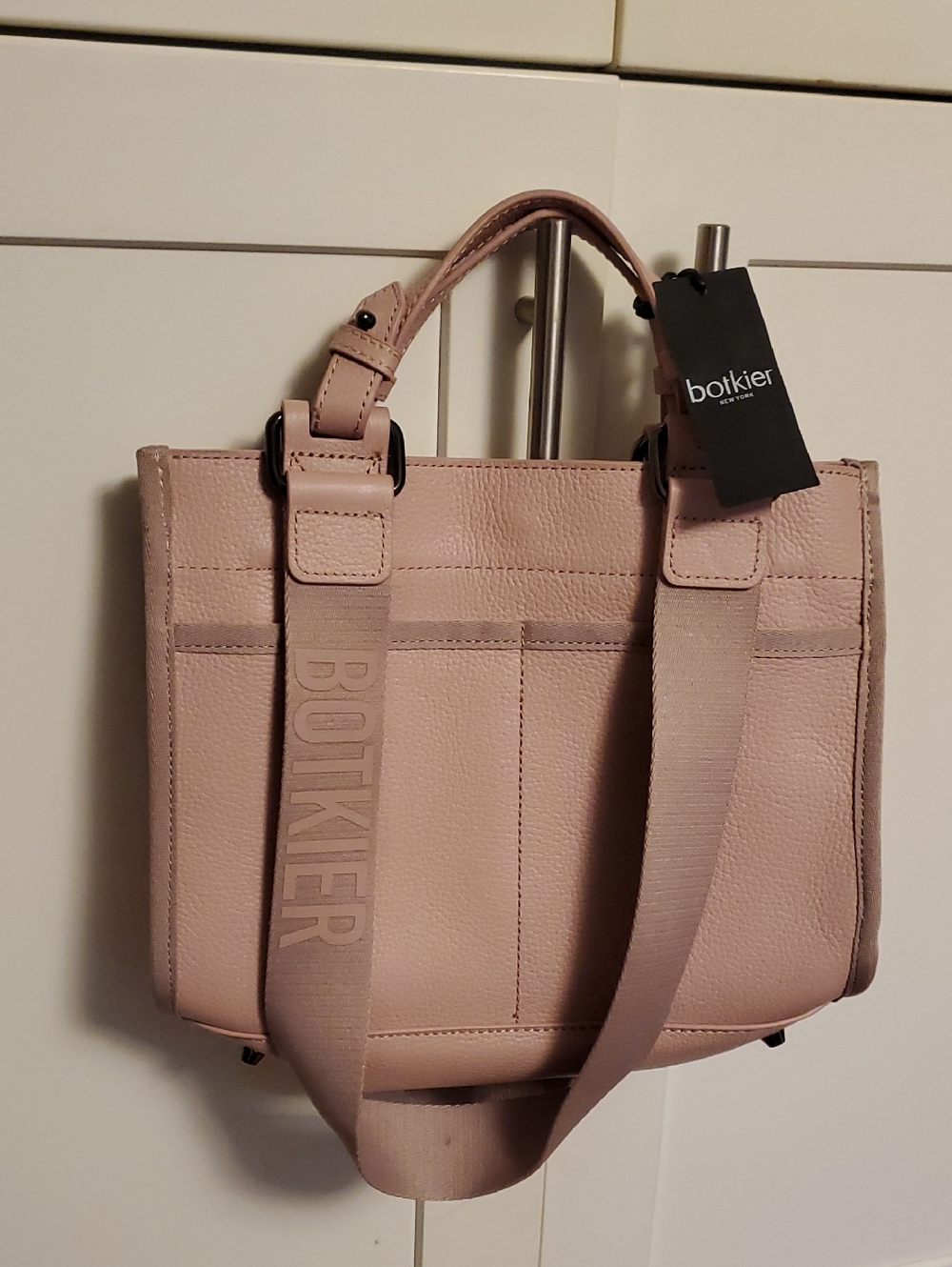 Botkier Pale Pink Pebbled Leather Tote with Logo Strap